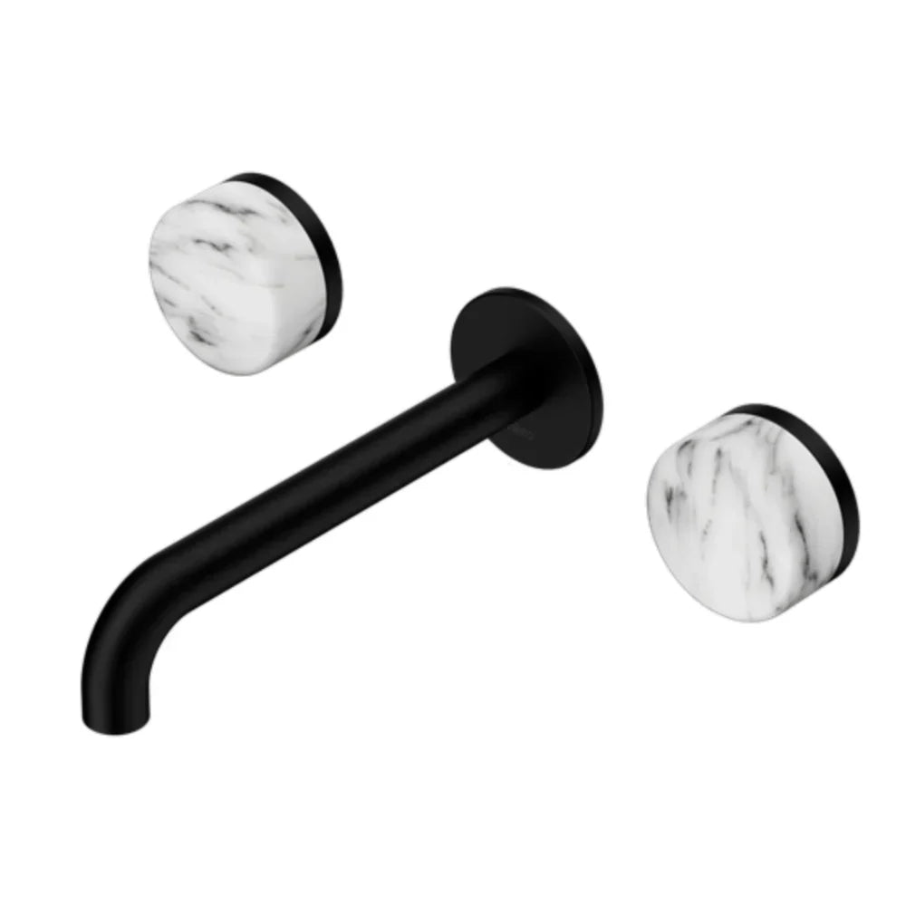 Nero Serenity Wall Basin Set 185mm Spout w/ Arabescato Corchia Handle Matte Black 24D044MB