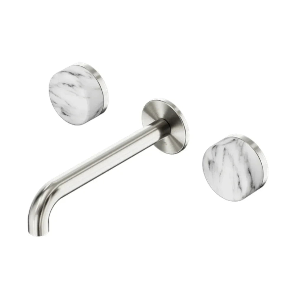 Nero Serenity Wall Basin Set 160mm Spout w/ Arabescato Corchia Handle Brushed Nickel 24D038BN