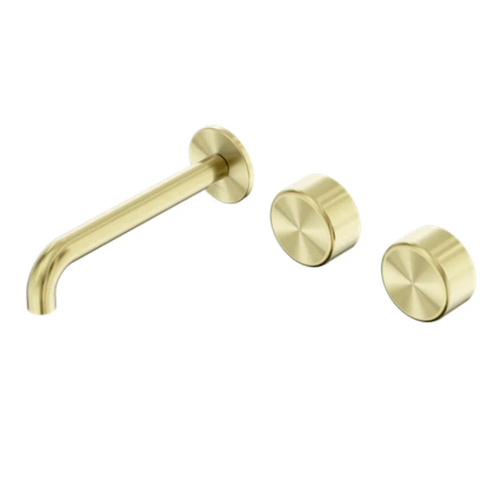 Nero Serenity Wall Basin Set 160mm Offset Spout w/ Metal Handle Brushed Gold 24D058BG