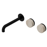Nero Serenity Wall Basin Set 220mm Offset Spout w/ Rome Travertine Handle Matte Black 24D067MB