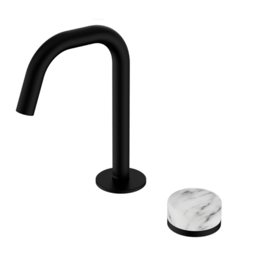 Nero Serenity Progressive Basin Mixer Edge Spout w/ Arabescato Corchia Handle Matte Black 24E046MB