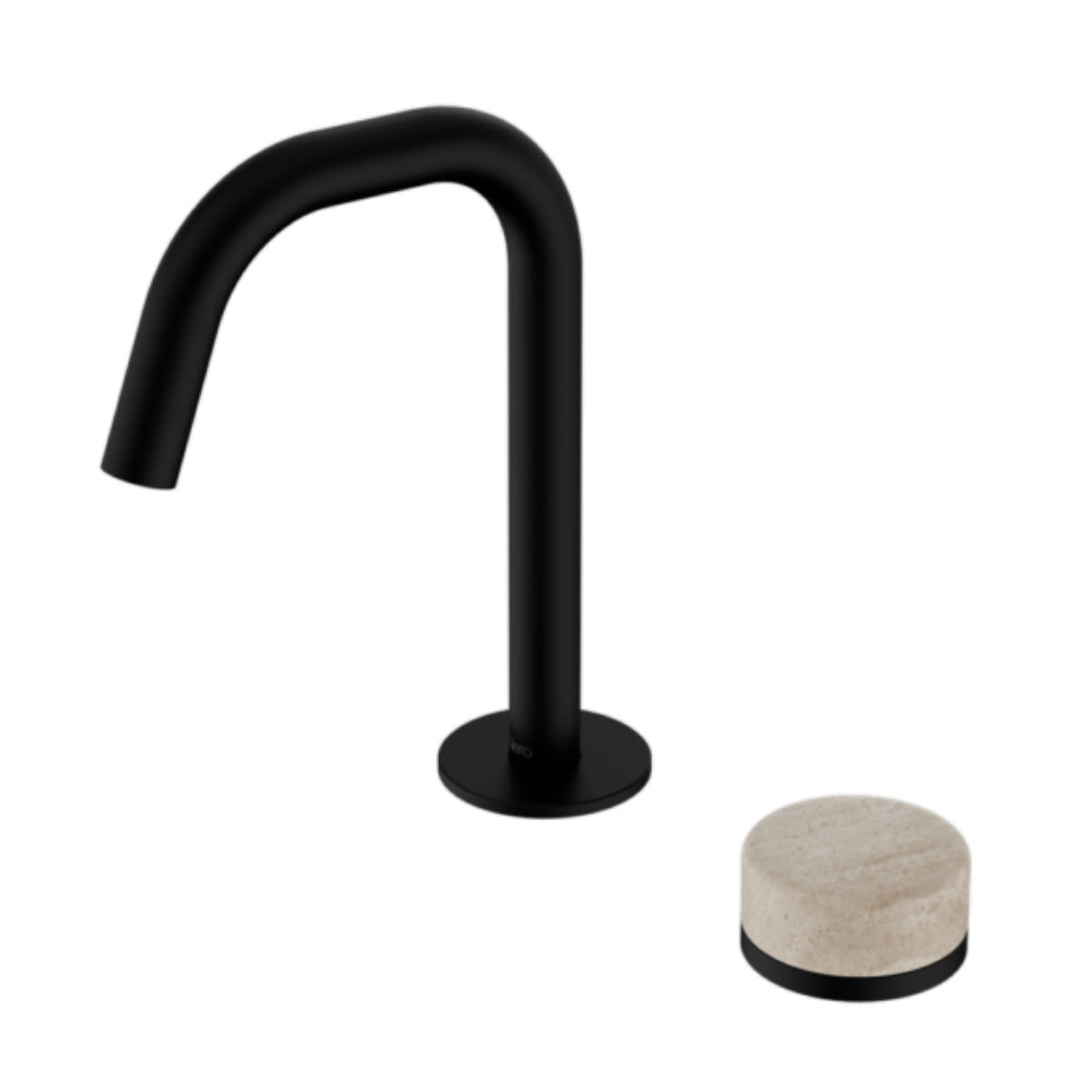 Nero Serenity Progressive Basin Mixer Edge Spout w/ Rome Travertine Handle Matte Black 24E045MB