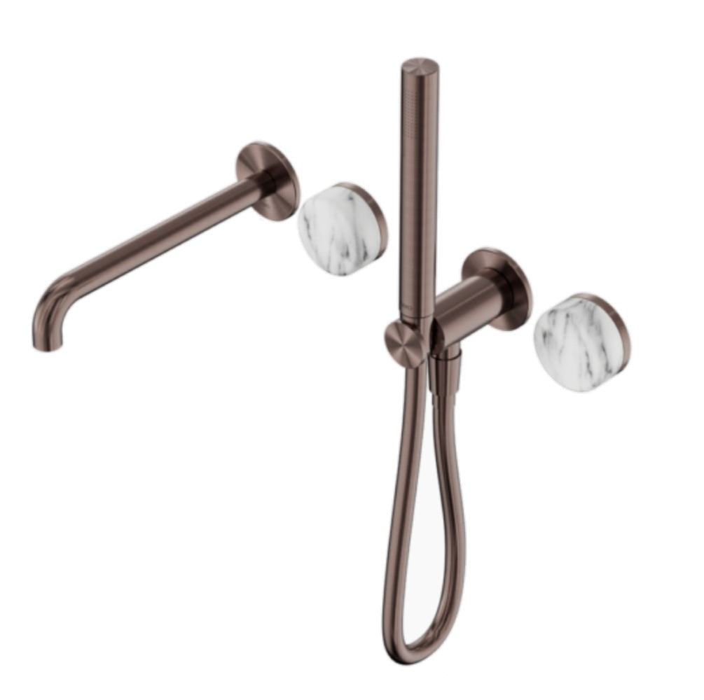 Nero Serenity Progressive Shower System w/ Spout w/ Arabescato Corchia Handle And Slim Shower Brushed Bronze 24E010BZ