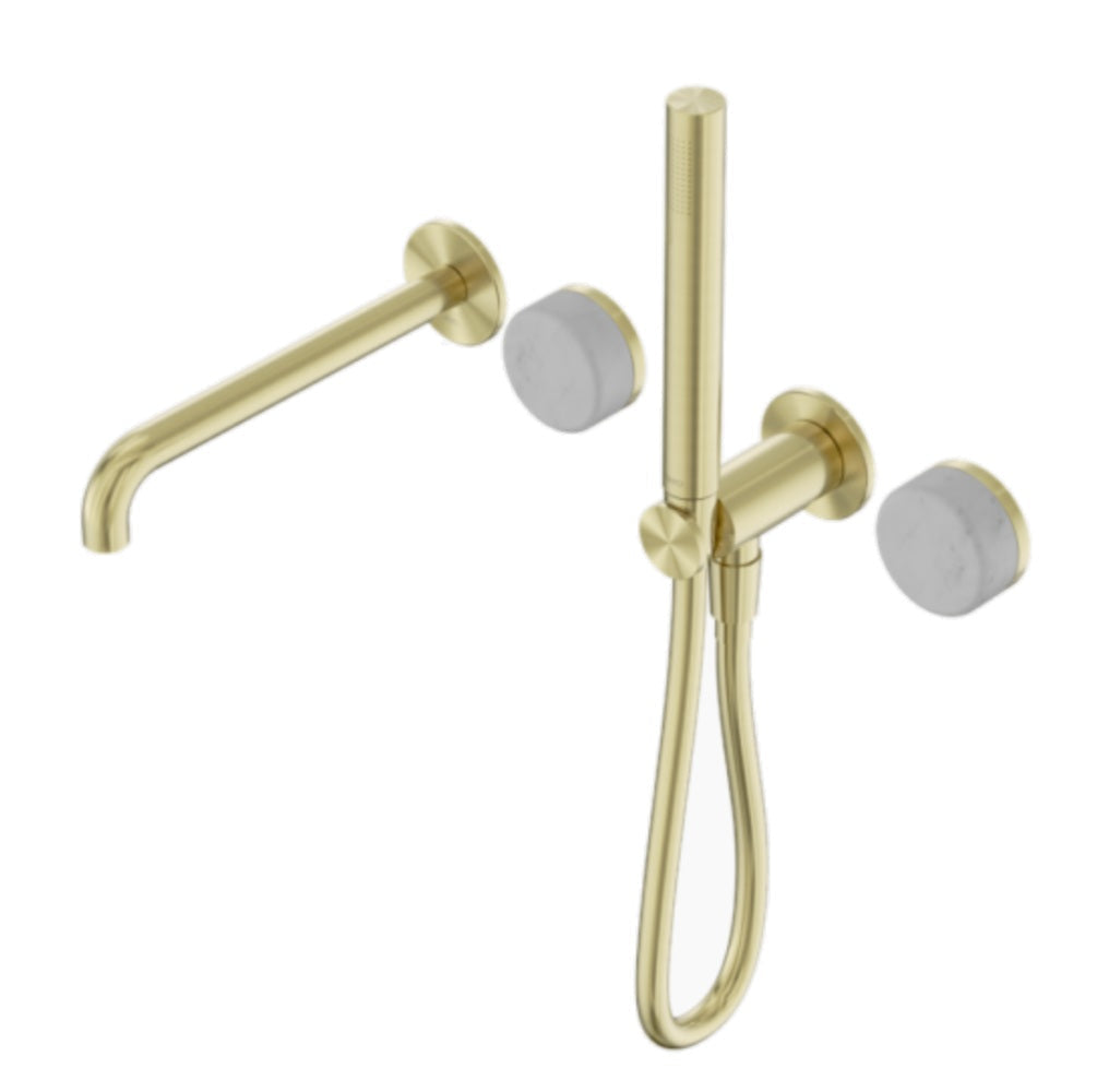 Nero Serenity Progressive Shower System w/ Spout w/ Carrara Handle And Slim Shower Brushed Gold 24E007BG