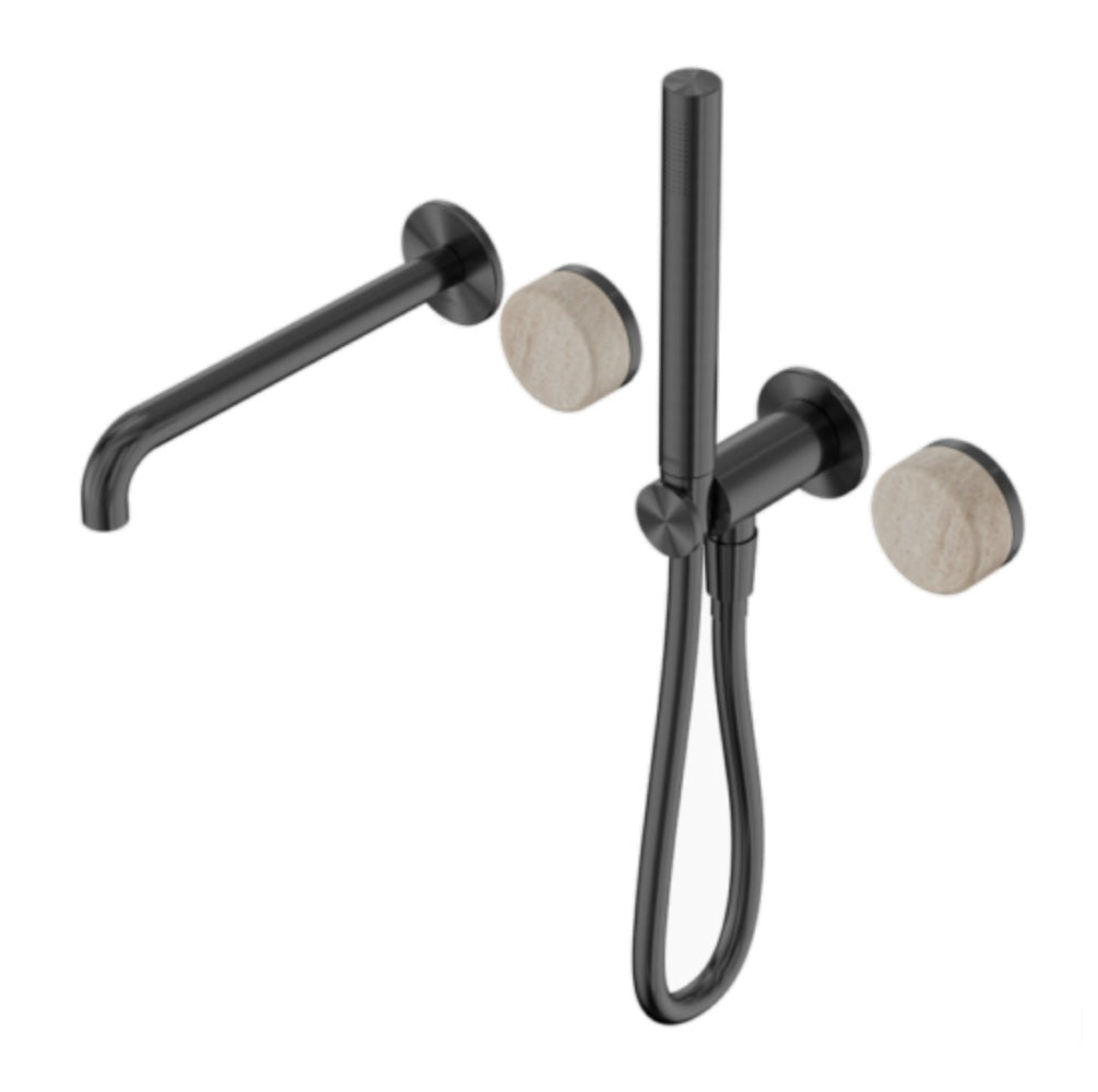Nero Serenity Progressive Shower System w/ Spout w/ Rome Travertine Handle And Slim Shower Gunmetal 24E009GM