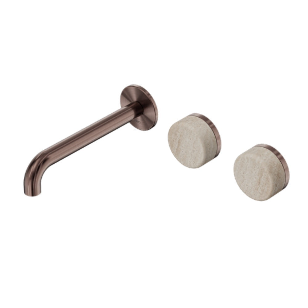 Nero Serenity Wall Basin Set 185mm Offset Spout w/ Rome Travertine Handle Brushed Bronze 24D061BZ