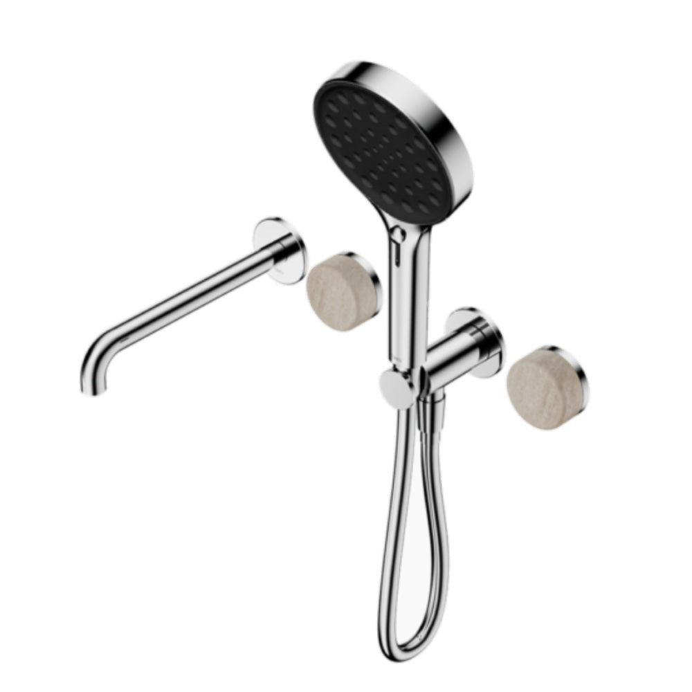 Nero Serenity Progressive Shower System w/ Spout w/ Rome Travertine Handle And Serenity Hand Shower Chrome 24E015CH