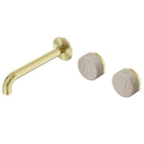Nero Serenity Wall Basin Set 185mm Offset Spout w/ Rome Travertine Handle Brushed Gold 24D061BG