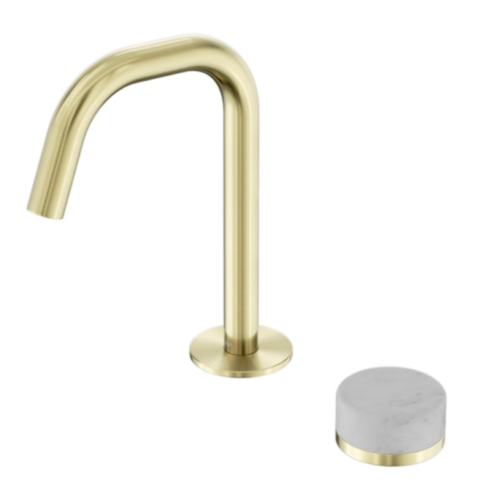 Nero Serenity Progressive Basin Mixer Edge Spout w/ Carrara Handle Brushed Gold 24E043BG
