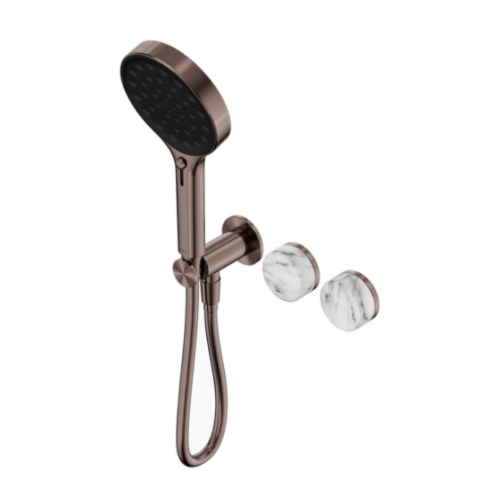 Nero Serenity Progressive Shower System w/ Arabescato Corchia Handle And Serenity Hand Shower Brushed Bronze 24E028BZ