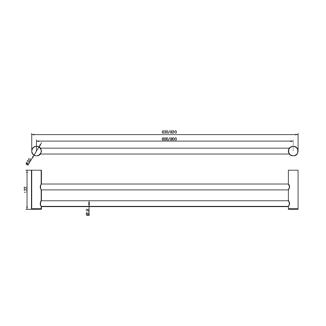Nero ZEN SS316L Double Towel Rail - Brushed Nickel