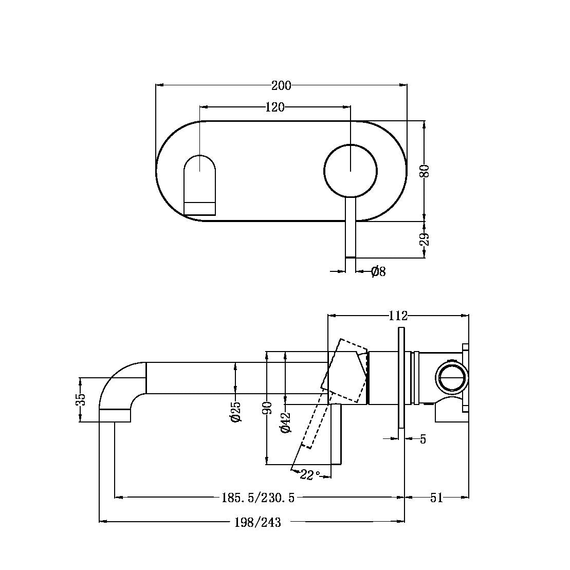 Nero ZEN SS316L Wall Basin/Bath Mixer - Graphite