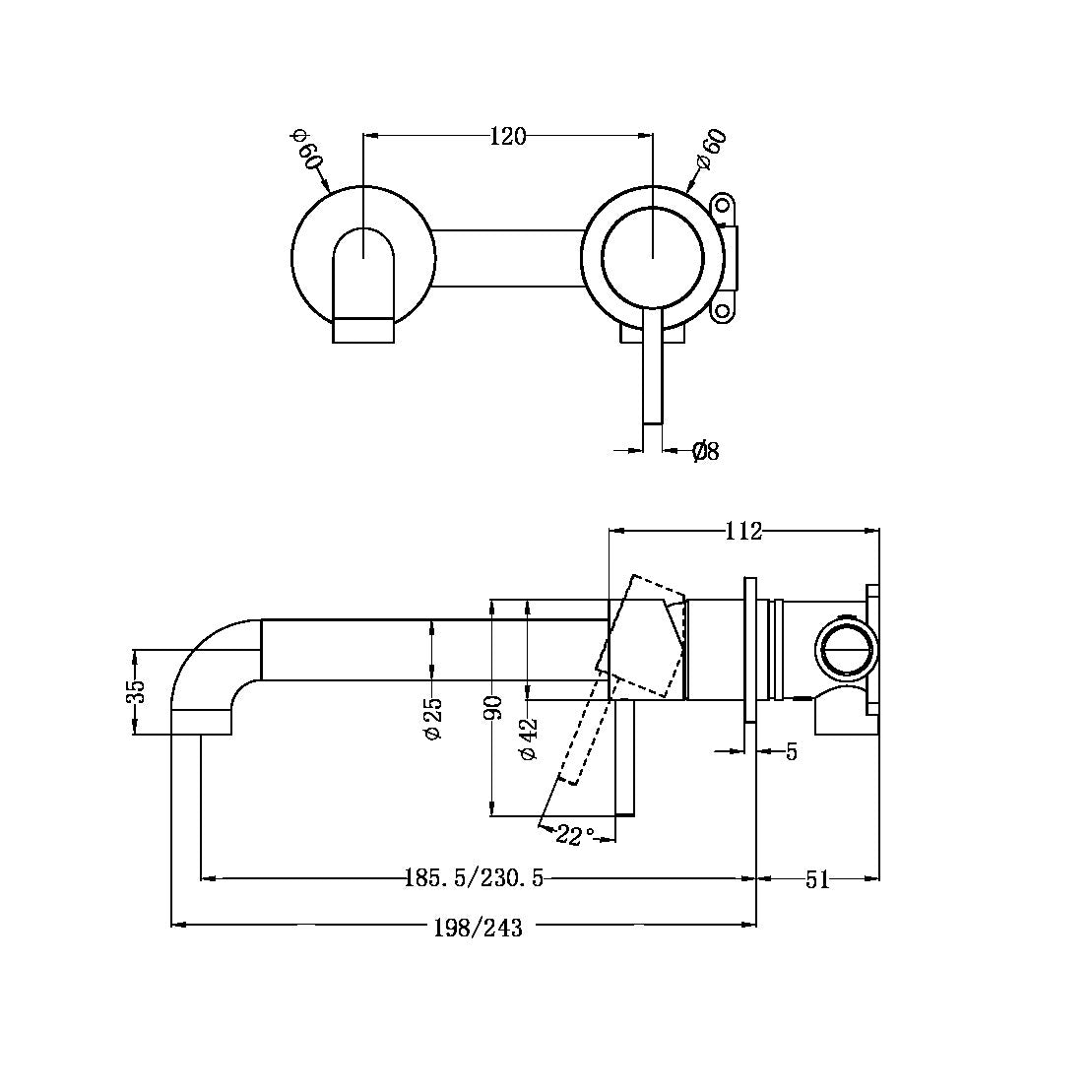 Nero ZEN SS316L Wall Basin/Bath Mixer Separate Back Plate - Brushed Bronze