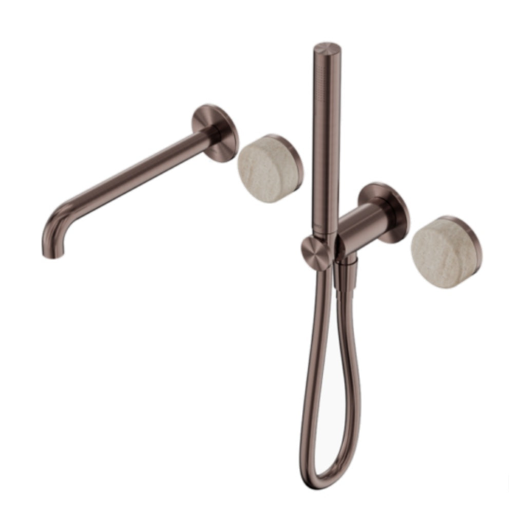 Nero Serenity Progressive Shower System w/ Spout w/ Rome Travertine Handle And Slim Shower Brushed Bronze 24E009BZ