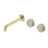 Nero Serenity Wall Basin Set 220mm Offset Spout w/ Rome Travertine Handle Brushed Gold 24D067BG