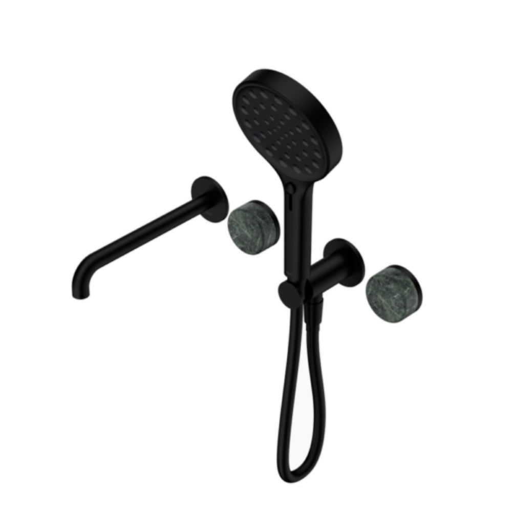 Nero Serenity Progressive Shower System w/ Spout w/ Verde Alpi Handle And Serenity Hand Shower Matte Black 24E014MB