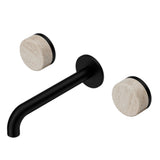 Nero Serenity Wall Basin Set 220mm Spout w/ Rome Travertine Handle Matte Black 24D049MB