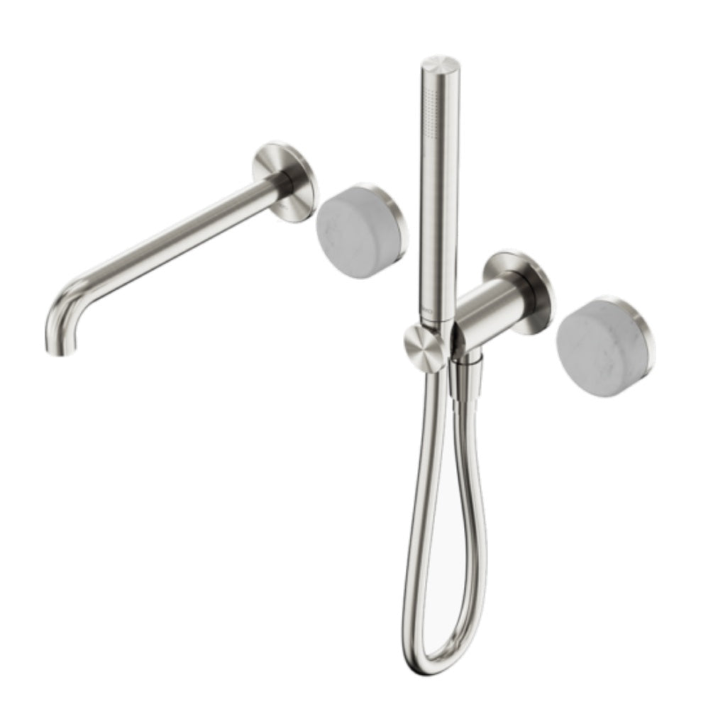 Nero Serenity Progressive Shower System w/ Spout w/ Carrara Handle And Slim Shower Brushed Nickel 24E007BN