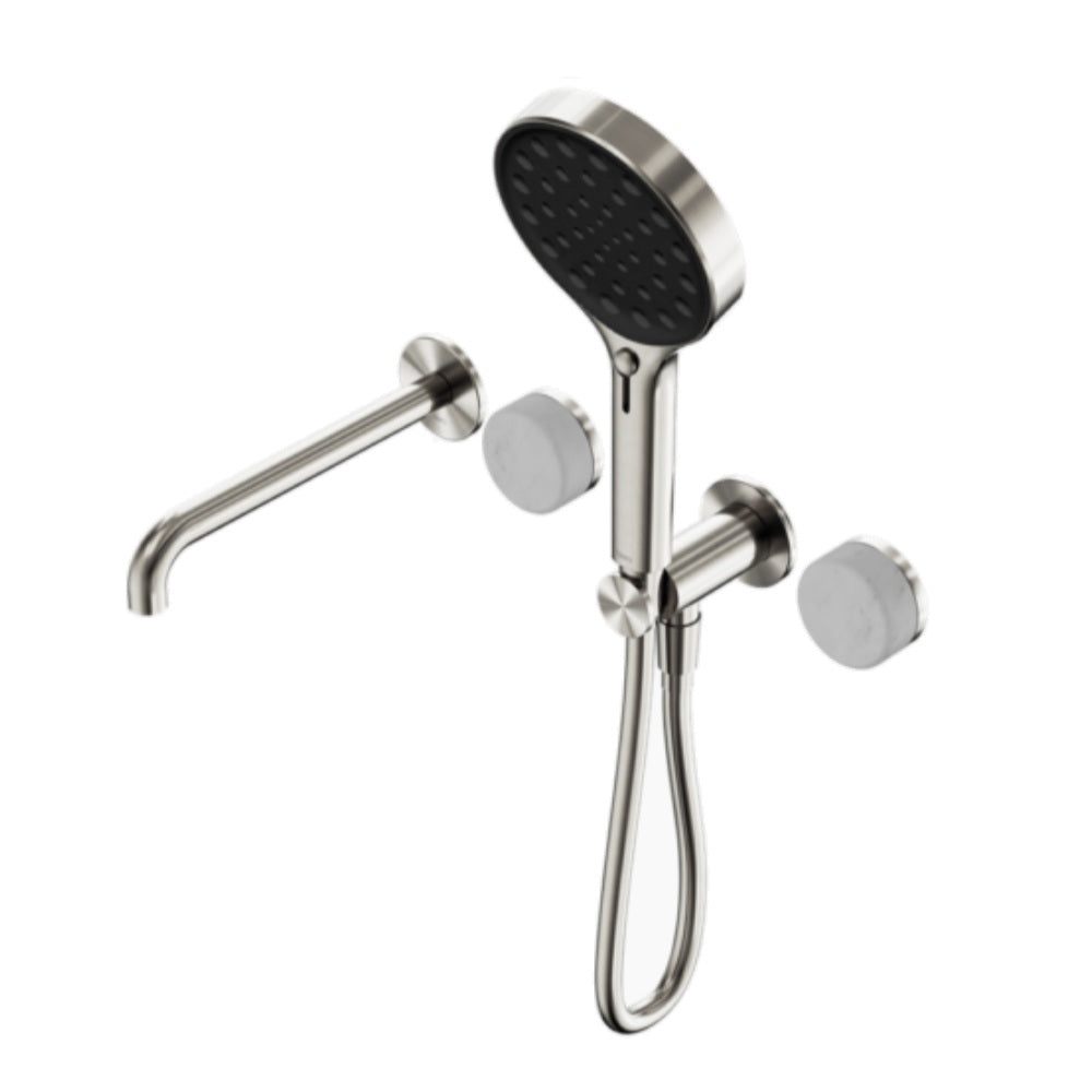 Nero Serenity Progressive Shower System w/ Spout w/ Carrara Handle And Serenity Hand Shower Brushed Nickel 24E013BN