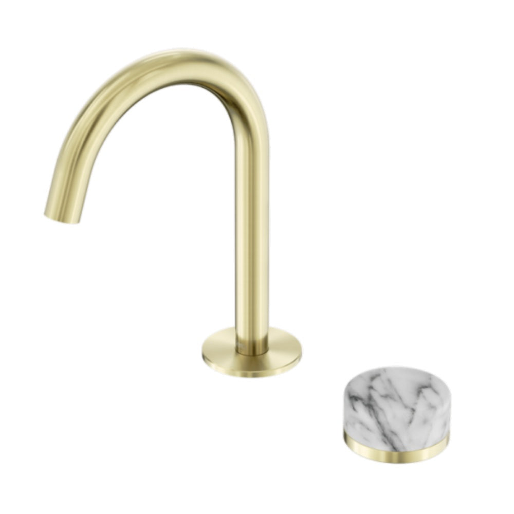 Nero Serenity Progressive Basin Mixer Arc Spout w/ Arabescato Corchia Handle Brushed Gold 24E034BG