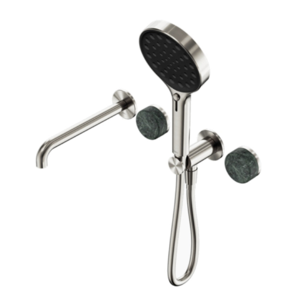 Nero Serenity Progressive Shower System w/ Spout w/ Verde Alpi Handle And Serenity Hand Shower Brushed Nickel 24E014BN