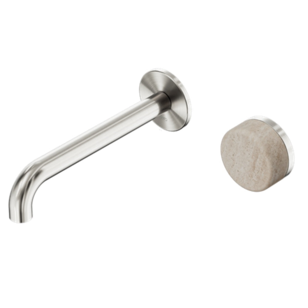 Nero Serenity Progressive Wall Basin Mixer 160mm Spout w/ Rome Travertine Handle Brushed Nickel 24E063BN