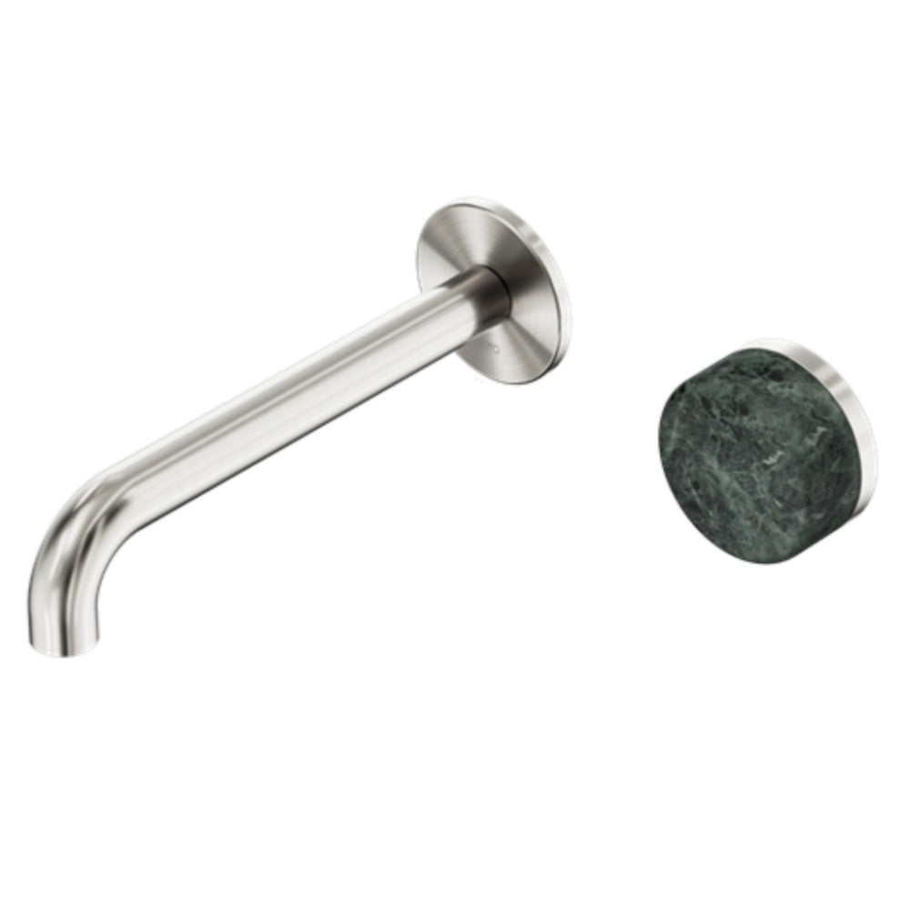 Nero Serenity Progressive Wall Basin Mixer 220mm Spout w/ Verde Alpi Handle Brushed Nickel 24E074BN