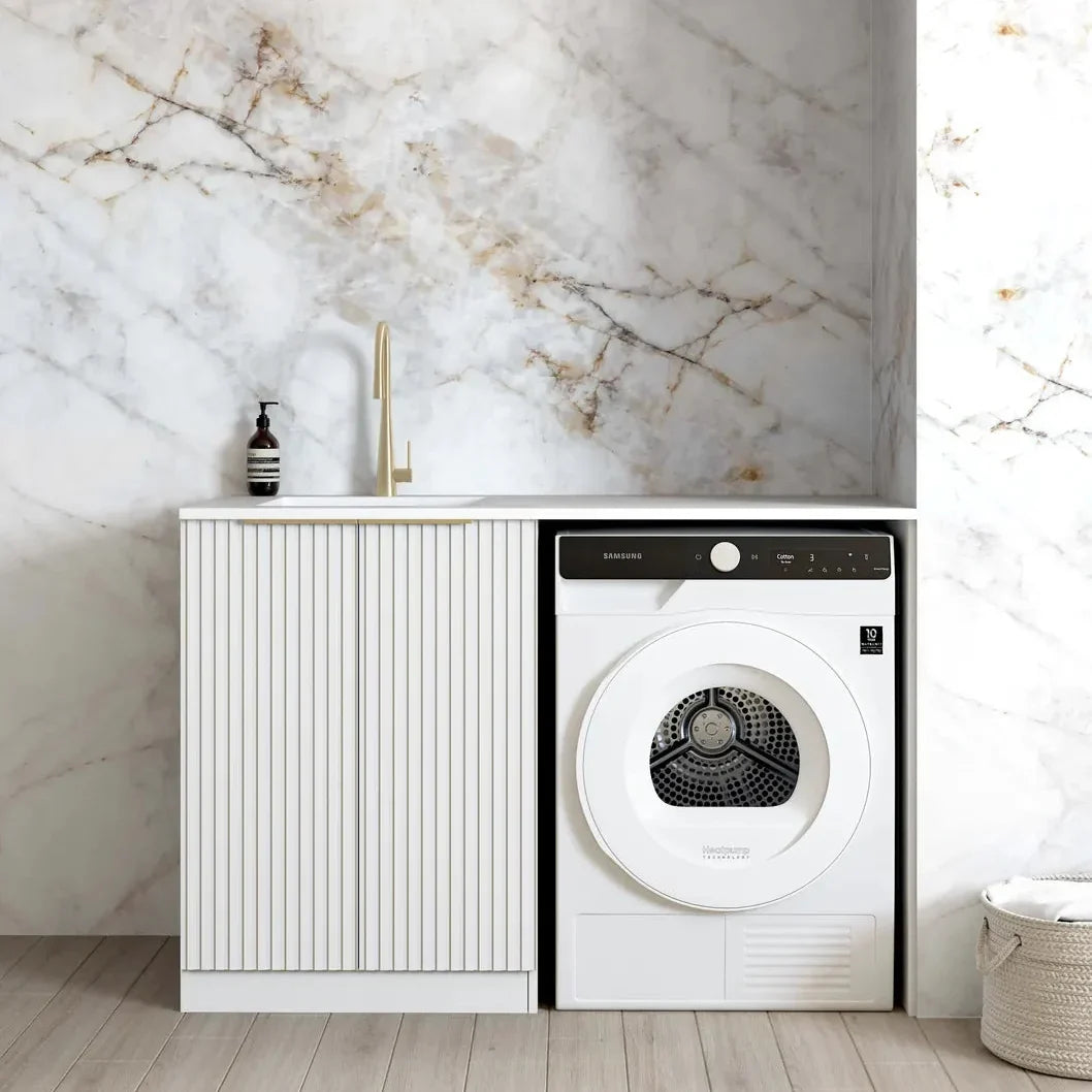 Otti Noosa 1300x600x900 White Base Laundry Cabinet with Stone Top and Sink
