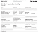 Omega Obo9011Am 90Cm 11 Function Electric Oven With Airfry - Midnight Special Order Oven