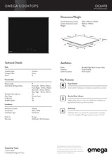 Omega OC64TB 60cm 4 Zone Ceramic Cooktop