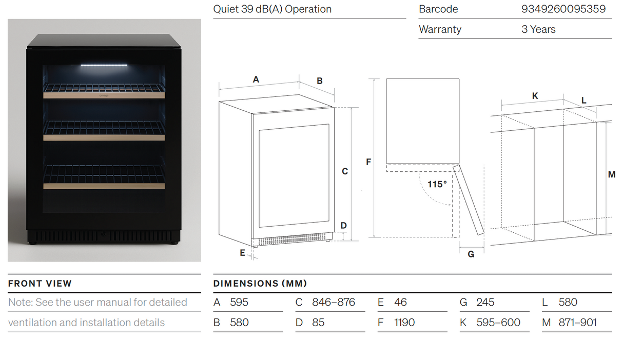 Omega OCB140SB 140 Can Single Zone Beverage Centre
