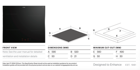 Omega Occ604Tz 60Cm Ceramic Cooktop Touch Controls - Special Order