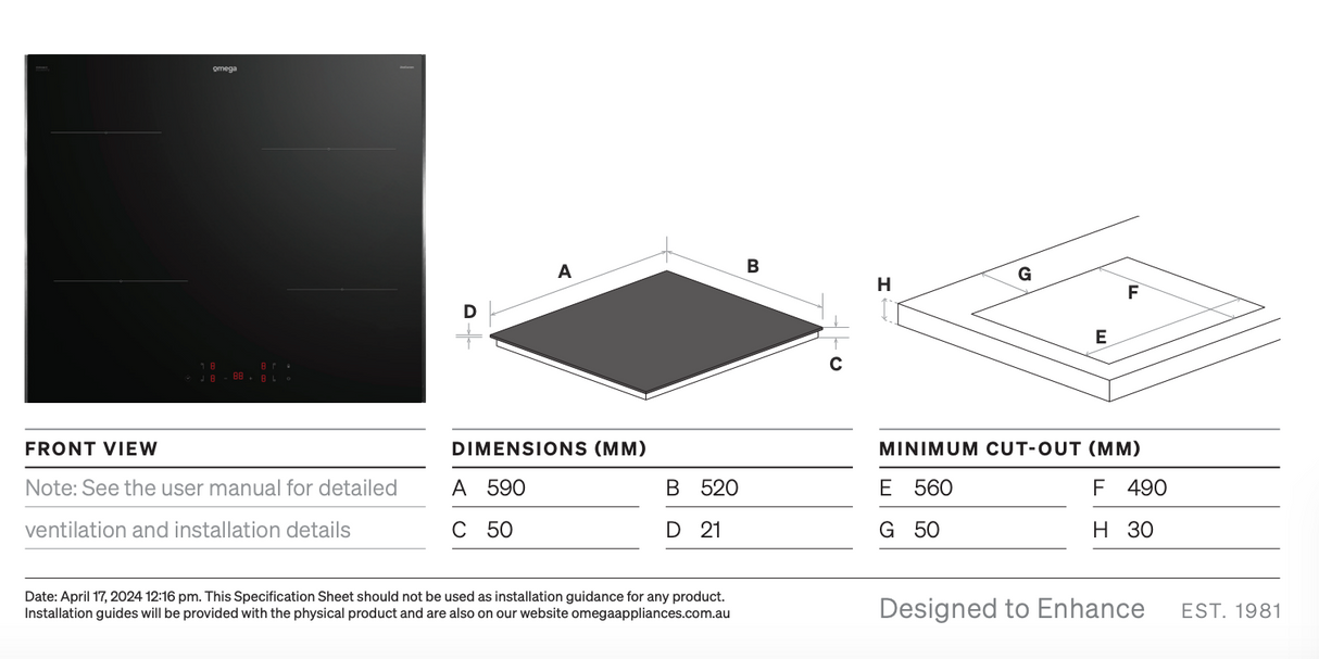 Omega Occ604Tz 60Cm Ceramic Cooktop Touch Controls - Special Order