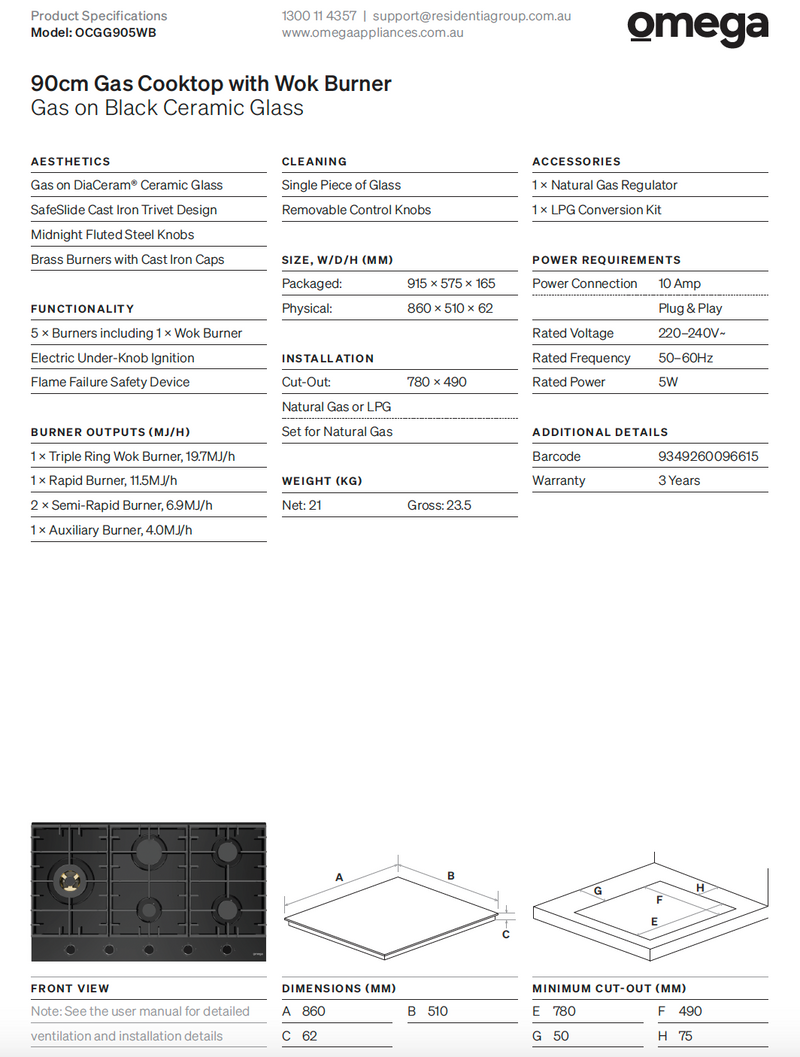 Omega OG902 90cm Kitchen Appliance Package, Induction Cooktop, Black