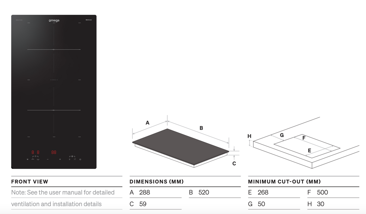 Omega OCI302PPTCOM 30cm Induction Cooktop, 10 Amp Power Plug