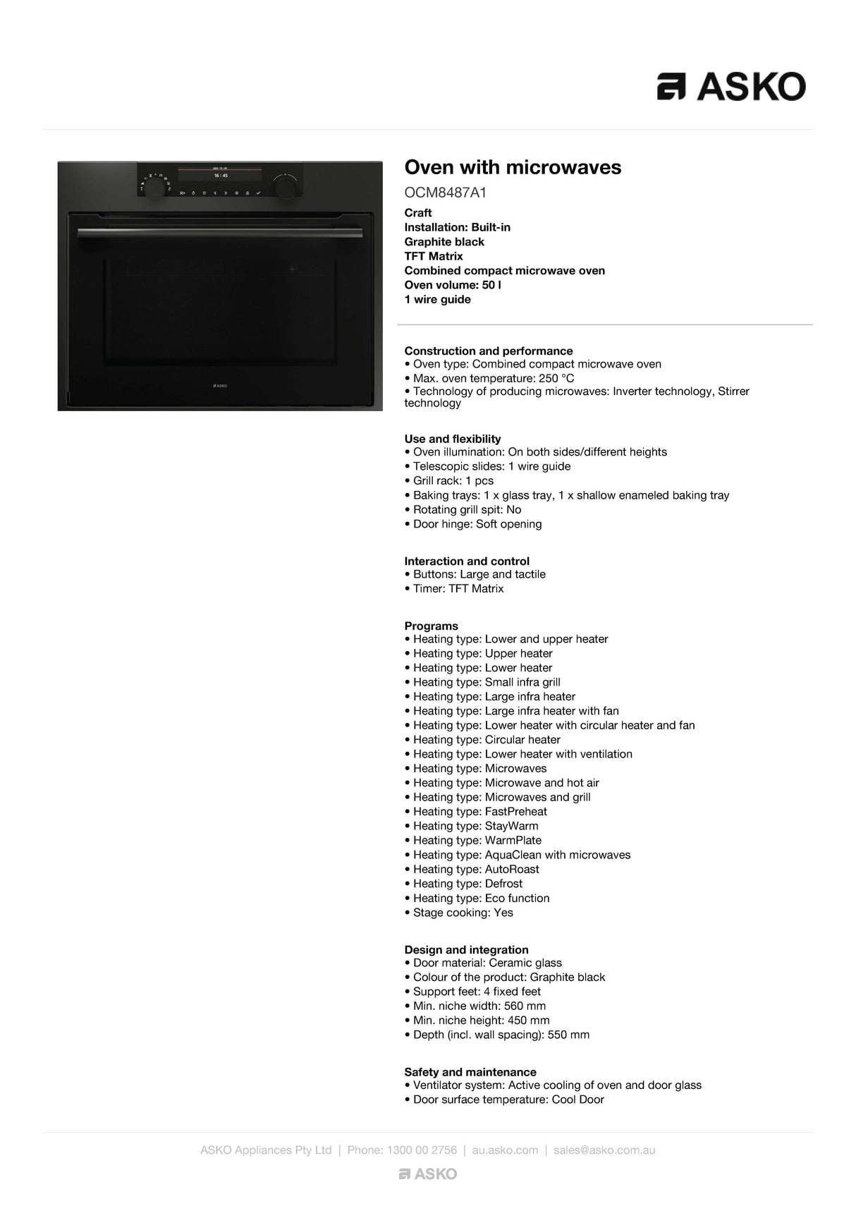 ASKO 60cm Compact Graphite Black Combi-Microwave Oven OCM8487A1 - ASKO Seconds Discount