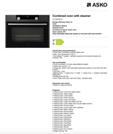 ASKO OCS8487A 45cm Compact Craft Combination Oven with Full Steam, Black - ASKO Factory Seconds