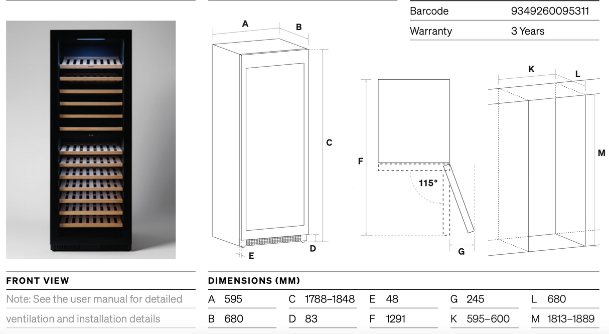 Omega OCW166SB 169 Bottle Dual Zone Wine Cabinet