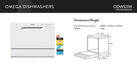 Omega Odw101W 55Cm White Benchtop Dishwasher - Special Order Dishwashers
