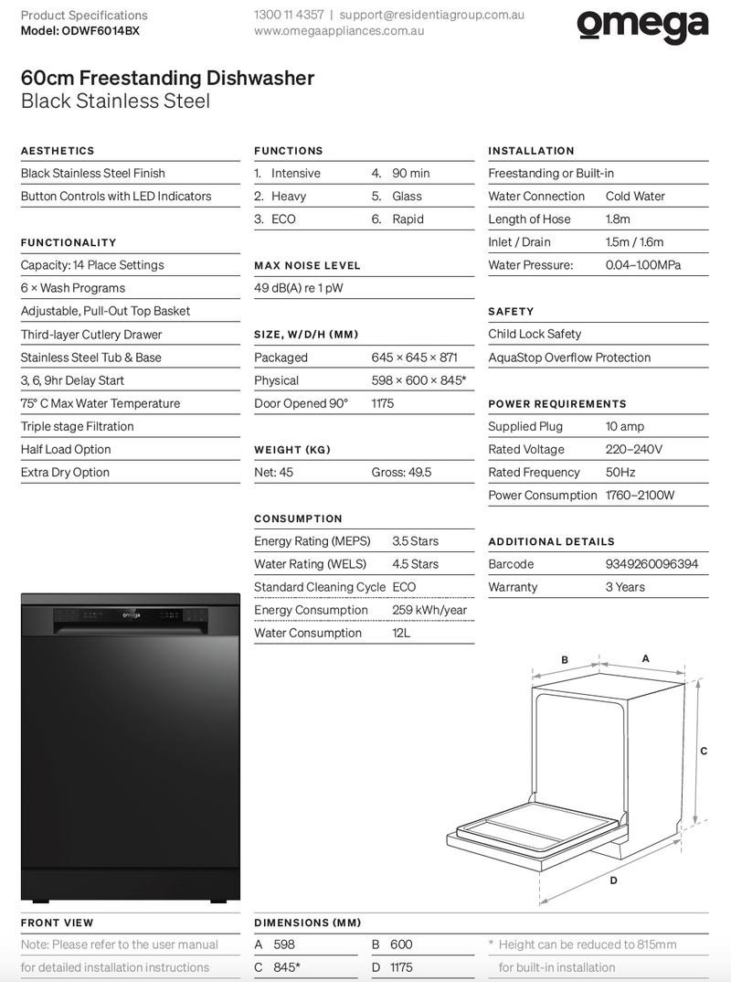 Omega OG601 60cm Kitchen Appliance Package, 10amp Oven, Gas Cooktop