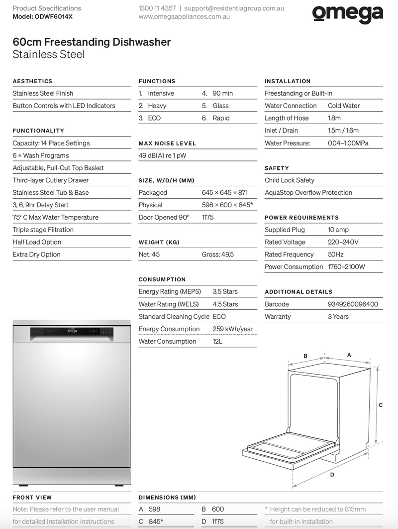 Omega OG607 60cm Kitchen Appliance Package, 10amp Oven, Gas Cooktop