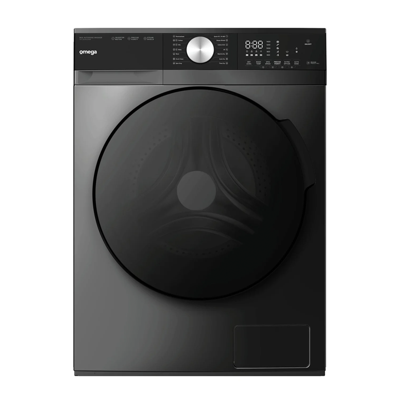 Omega OFLW900AM 9kg Auto Dose Front Load Washing Machine, Black Finish