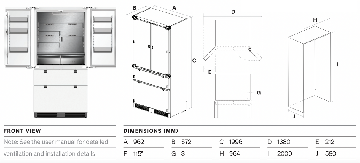 Omega OIFDF534 534L Integrated French Door Refrigerator