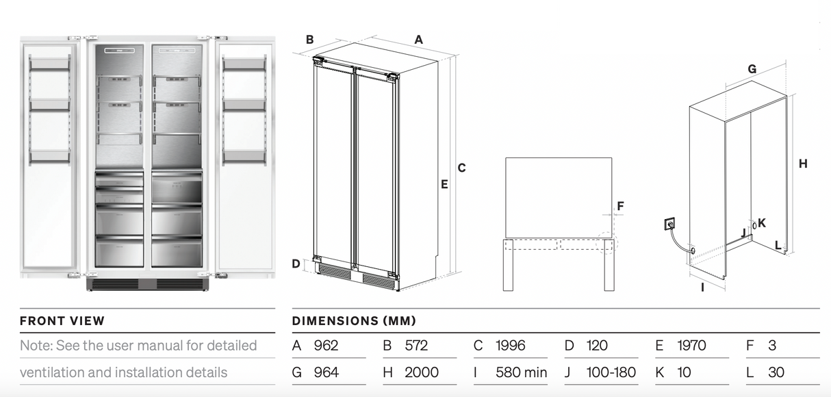 Omega OIFSBS541 541L Integrated Side by Side Refrigerator