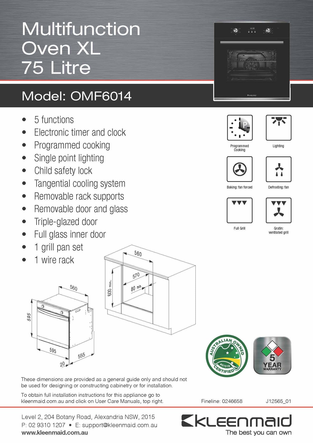 Kleenmaid OMF6014 60cm Multifunction Oven