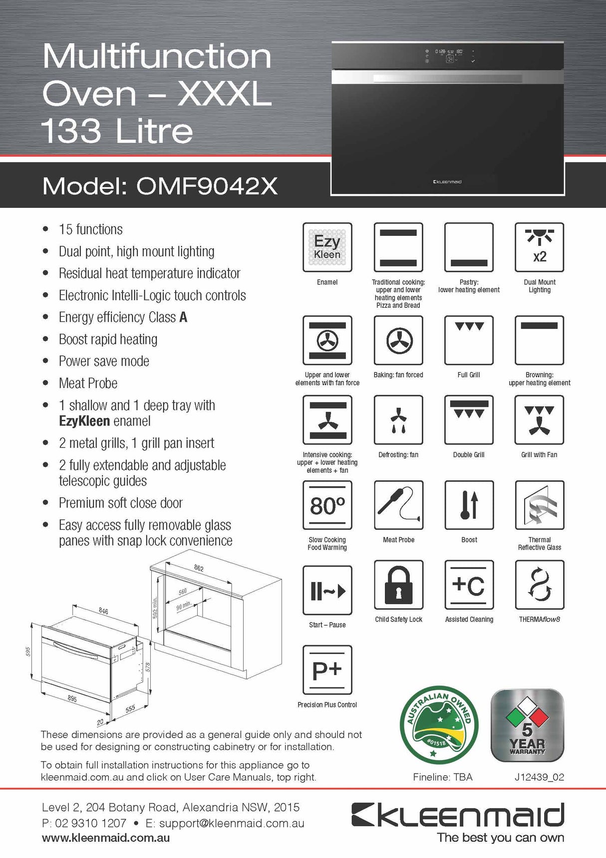 Kleenmaid OMF9042X 90cm Multifunction Oven