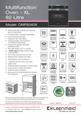 Kleenmaid OMF6040X 60cm Multifunction Oven