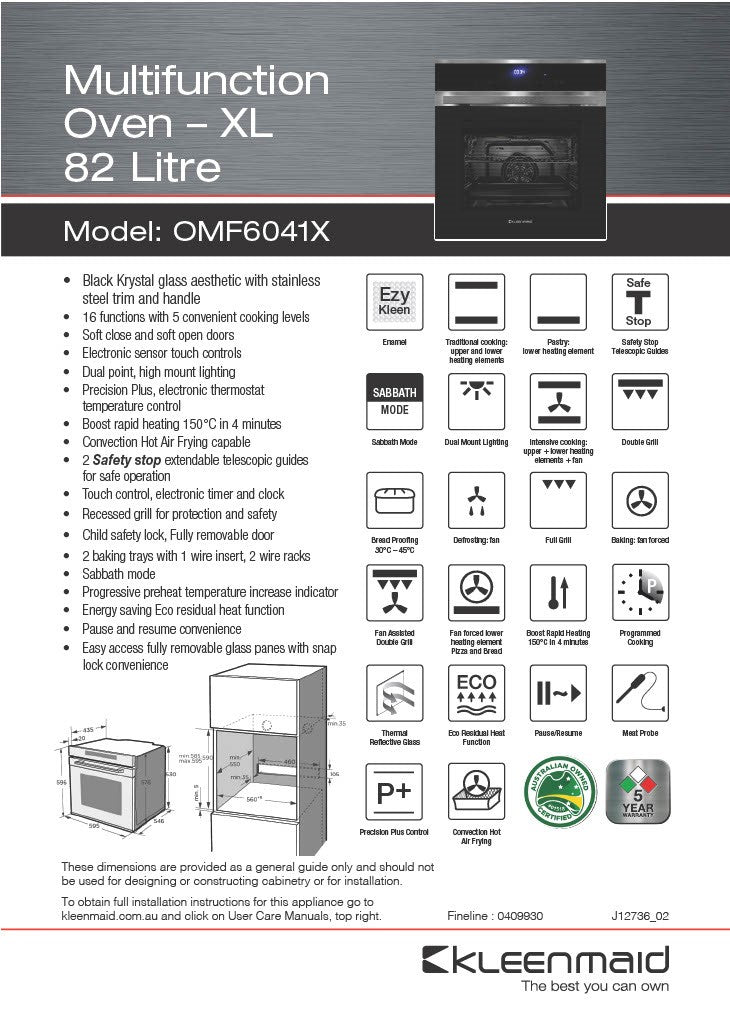 Kleenmaid OMF6041X 60cm Multifunction Oven