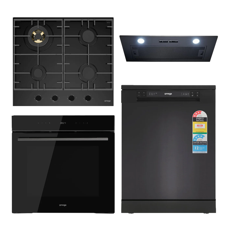 Omega OG606 60cm Kitchen Appliance Package, Pyro Oven, Gas Cooktop