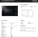 Omega OMW25B 25L Black Glass Integrated Microwave with Convection & Grill